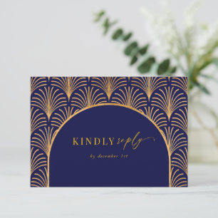 Formal Black Tie Gold Art Deco RSVP with Meals Card