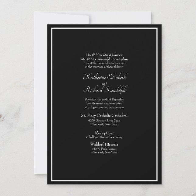 Formal Black Wedding Both Parents Listed Invitation (Front)
