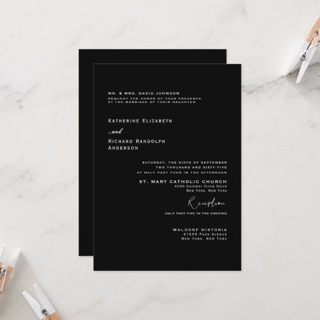 Formal Black Wedding Parents Listed Wedding Invitation (Front/Back In Situ)