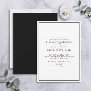 Formal Black & White Classic Script Wedding Invitation
