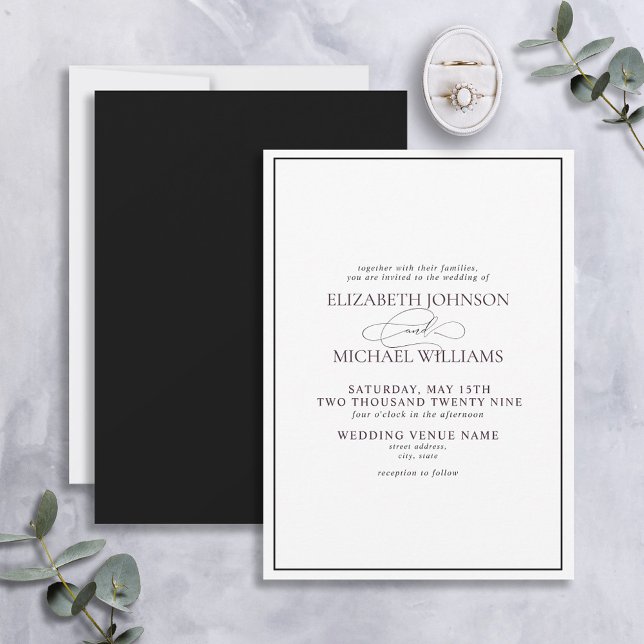 Formal Black & White Classic Script Wedding Invitation (Creator Uploaded)
