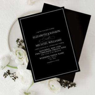 Formal Black & White Classic Script Wedding Invitation