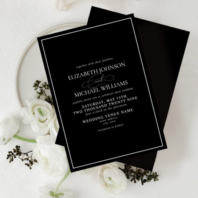 Formal Black & White Classic Script Wedding Invitation (Creator Uploaded)