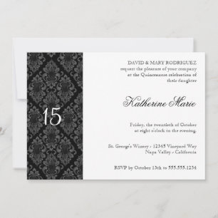 Formal Black White Damask Rehearsal Dinner Invites
