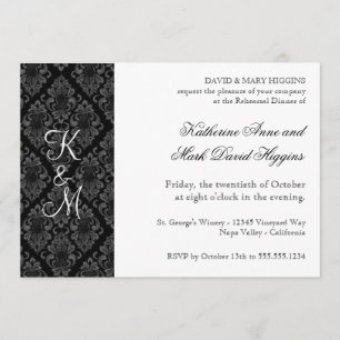 Formal Black White Damask Rehearsal Dinner Invites
