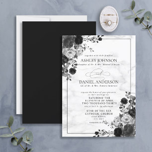 Formal Black & White Flower Watercolor Invitation