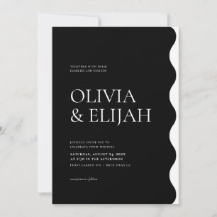 Formal Black & White Modern Wavy Wedding Invitation