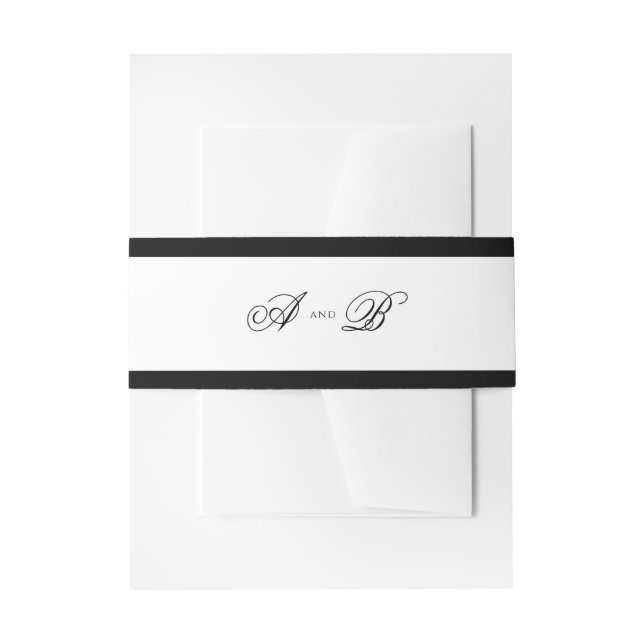 Formal Black & White Monogram Border Wedding Invitation Belly Band (Front Example)