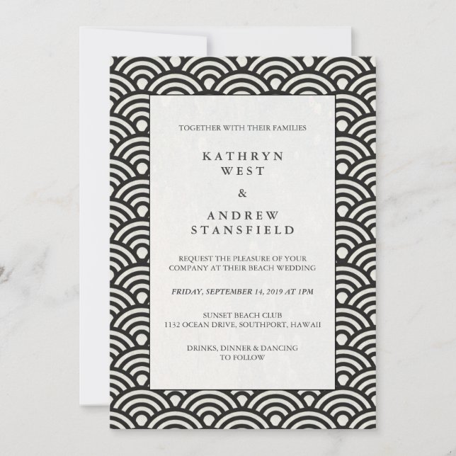 Formal Black + White Patterned Wedding Invitation (Front)