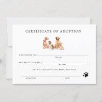 Formal Black & White Puppy Adoption Certificate