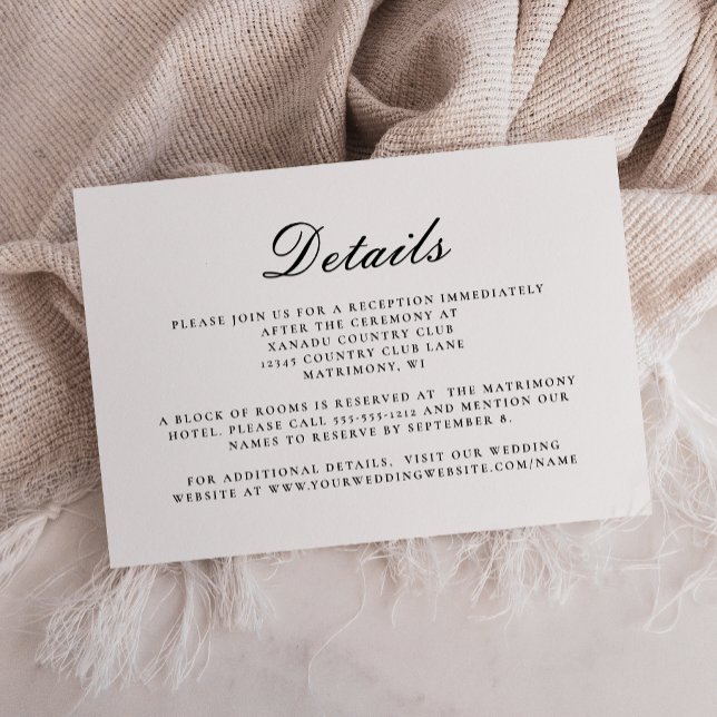 Formal Black White Script Wedding Details Enclosure Card (Creator Uploaded)