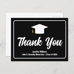 Formal Black White Typography Graduation Thank You Postcard