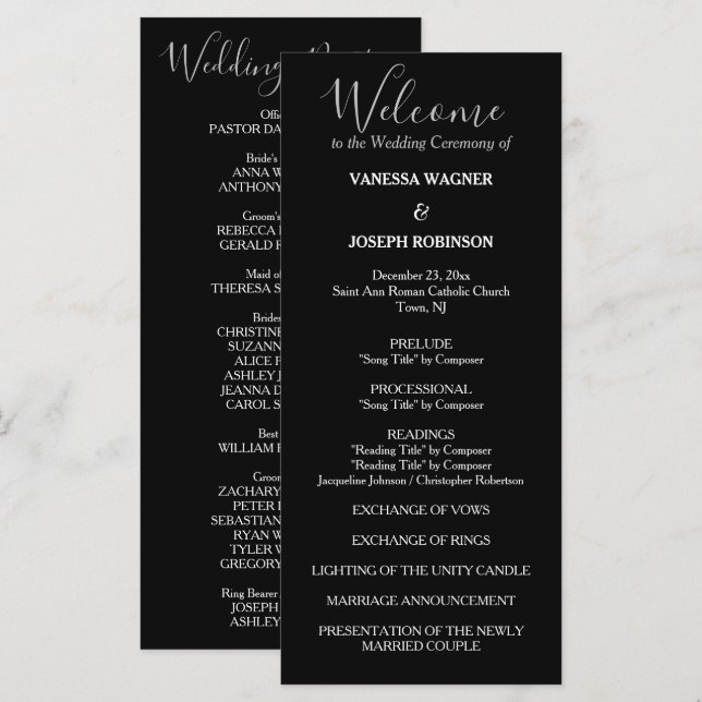 Formal Black White Wedding Program Names Programme (Front/Back)