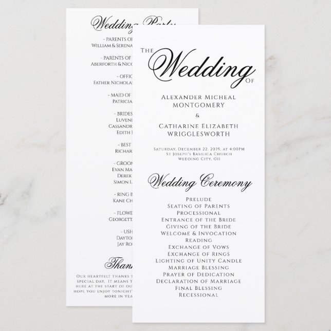 Formal Black White Wedding Wedding Program Programme (Front/Back)