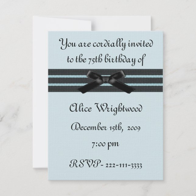 Formal Blue & Black Birthday Invitation (Front)