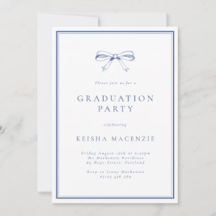 Formal Blue Bow Photo Graduation Party Invitation