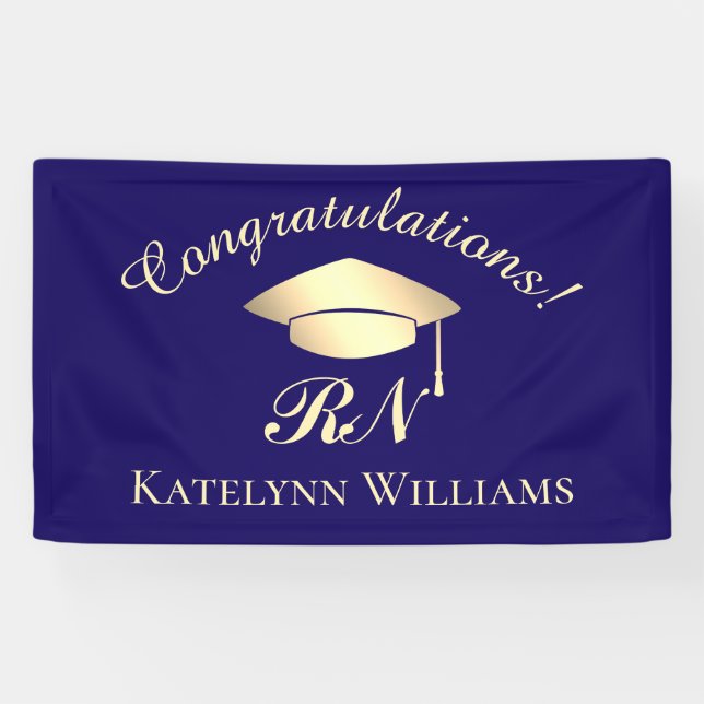 Formal Blue Gold Nurse Medical Graduation Party Banner (Horizontal)