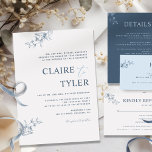 Formal, Blue Modern Minimal Typography Wedding Inv Invitation<br><div class="desc">Modern formal and elegant wedding invitation with simple striking typography and subtle fine hand-drawn floral details in blue. Easy to fill in the template. Ability to "edit using design tool" and make changes to font size, style, and position. For cases where the couple's name on the top is much longer...</div>