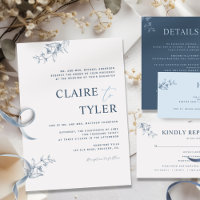 Formal, Blue Modern Minimal Typography Wedding Inv