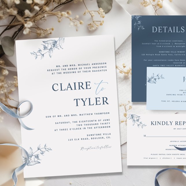 Formal, Blue Modern Minimal Typography Wedding Inv Invitation (Creator Uploaded)