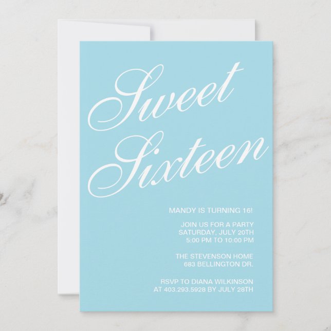 Formal Blue Sweet 16 Invitations (Front)
