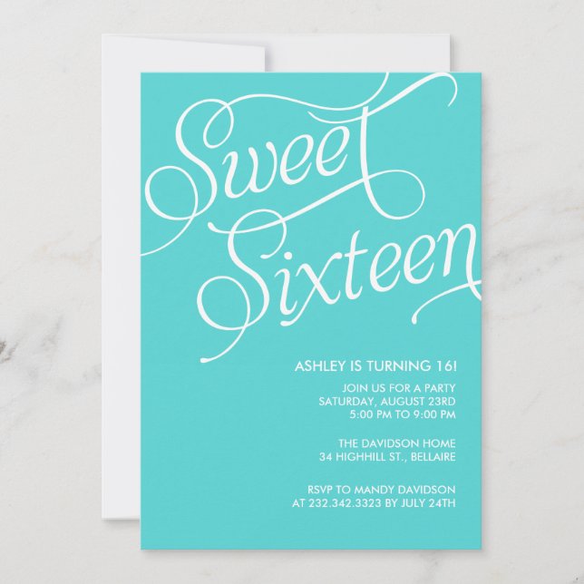 Formal Blue Sweet 16 Invitations (Front)
