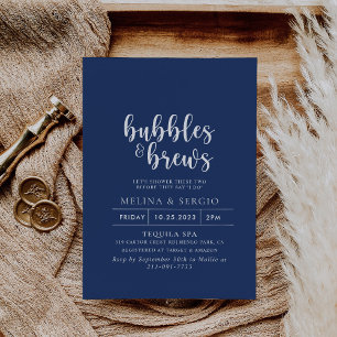 Formal Blue White Bubbles & Brews Bridal shower  Invitation
