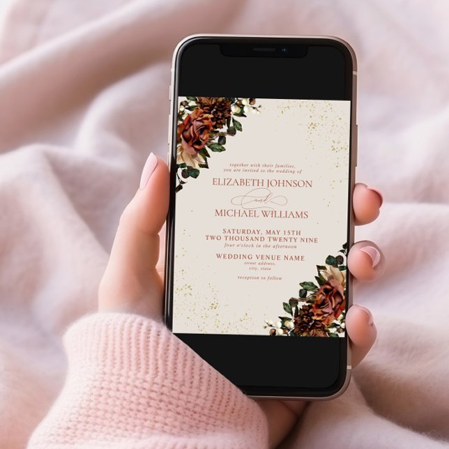 Formal Boho Terracotta Greenery Floral Wedding Invitation (Creator Uploaded)