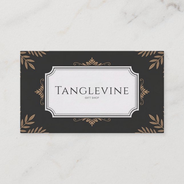 Formal Botanical Bronze and Black Classic Business Card (Front)