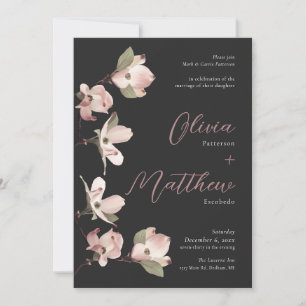 Formal Botanicial Dogwood Black Rose Invitation