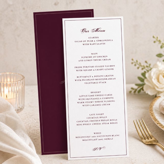 Formal Burgundy and White Wedding Menu (Creator Uploaded)