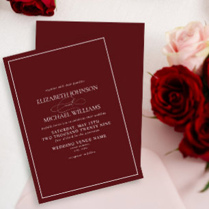 Formal Burgundy Classic Script Wedding Invitation