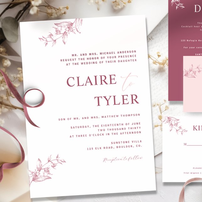 Formal, Burgundy, Pink Modern Typography Wedding Invitation (Creator Uploaded)