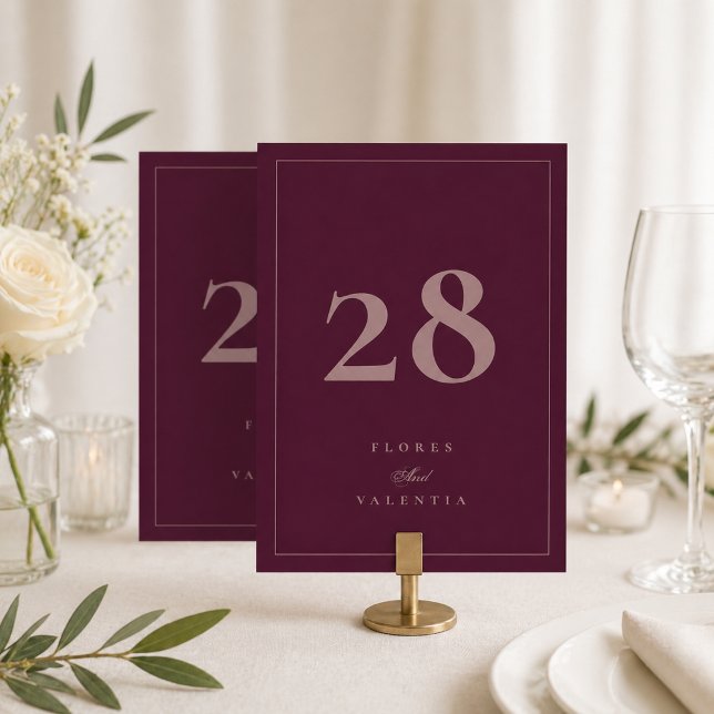 Formal Burgundy Wedding Table Number Sign (Creator Uploaded)