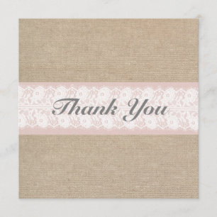 Formal Burlap & Lace Pink Thank You Card