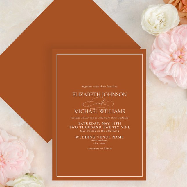 Formal Burnt Orange Classic Script Wedding Invitation (Creator Uploaded)