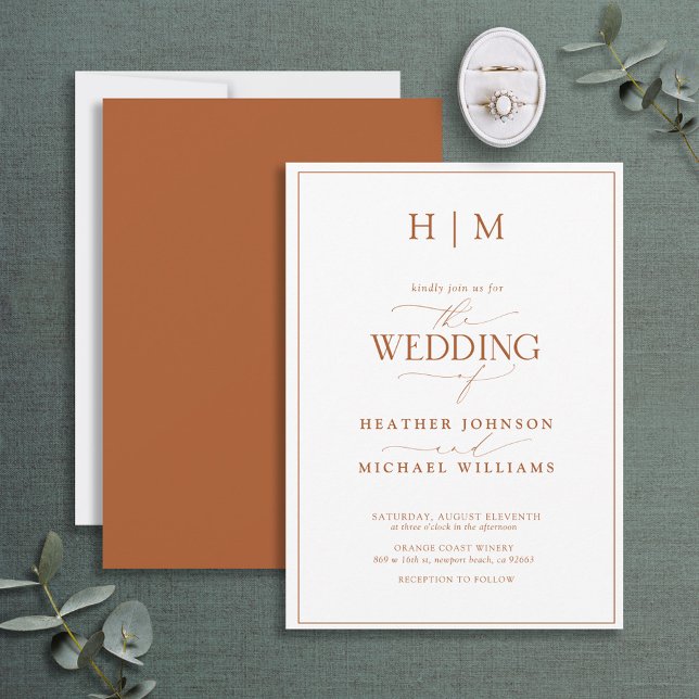 Formal Burnt Orange Monogram Calligraphy Wedding Invitation (Creator Uploaded)