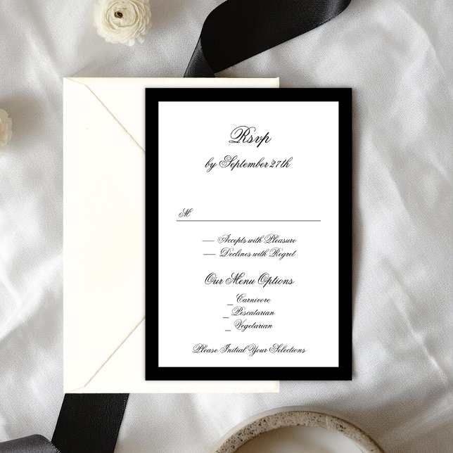 Formal Calligraphy Black Framed Classic Wedding RSVP Card (Creator Uploaded)