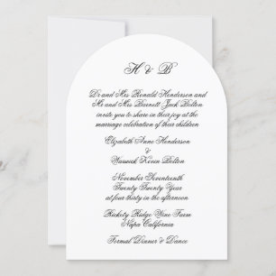 Formal Calligraphy Black White Wedding Arch Invitation