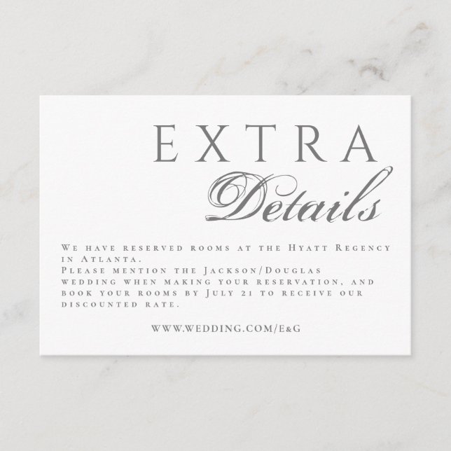 Formal Calligraphy Elegant Grey Wedding Details Enclosure Card (Front)