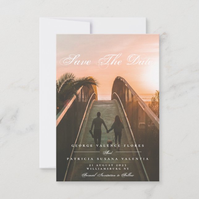 Formal Calligraphy Elegant Photo Save The Date (Front)