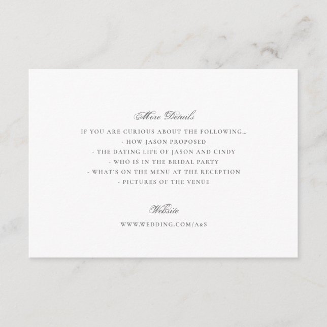 Formal Calligraphy Elegant Wedding Enclosure Card (Front)