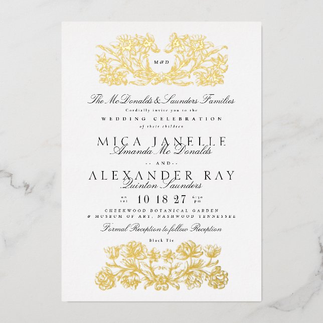 Formal Calligraphy Elegant White Gold Foil (Front)