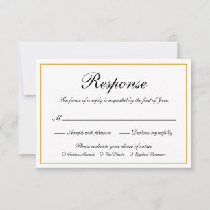 Formal Calligraphy Gold Border Meal Choice Wedding RSVP Card
