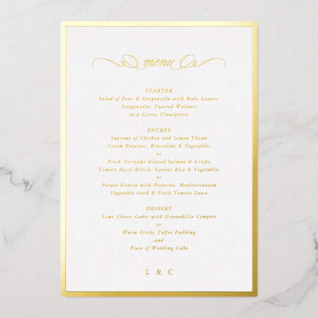 Formal Calligraphy Gold Foil Frame Wedding Menu (Front)