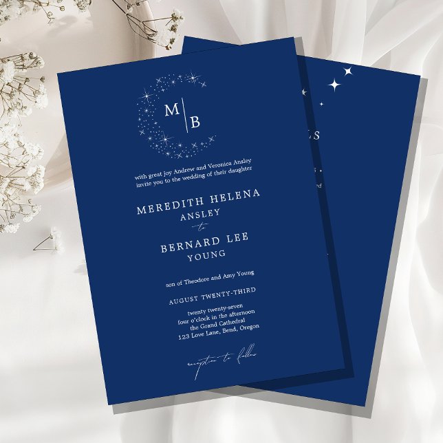 Formal Celestial Elegant Wedding Monogram Details Invitation (Creator Uploaded)