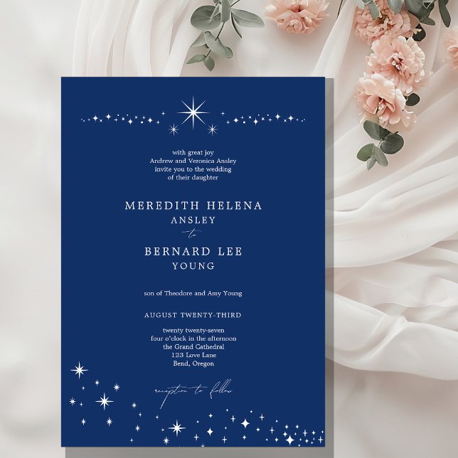 Formal Celestial Elegant Wedding Navy Blue Invitation (Creator Uploaded)