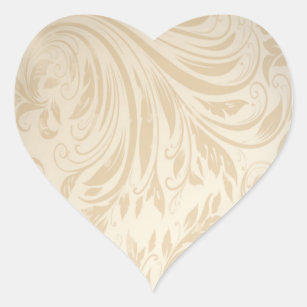 Formal champagne gold Damask Wedding Heart Sticker