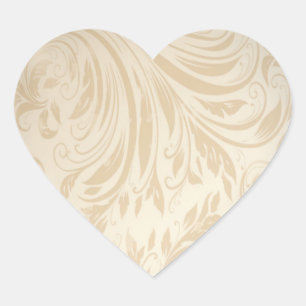 Formal champagne gold Damask Wedding Heart Sticker