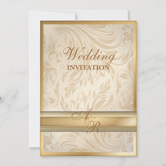 Formal champagne gold Damask Wedding Invitation (Front)